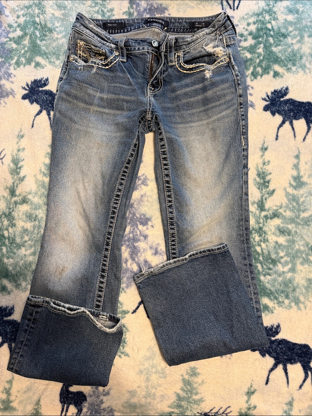 Vigoss Medium Blue Boot Cut Jeans with Cuffed Hem